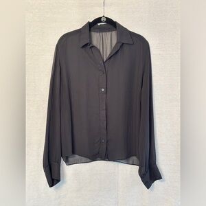 Sheer Black Button-Front Blouse